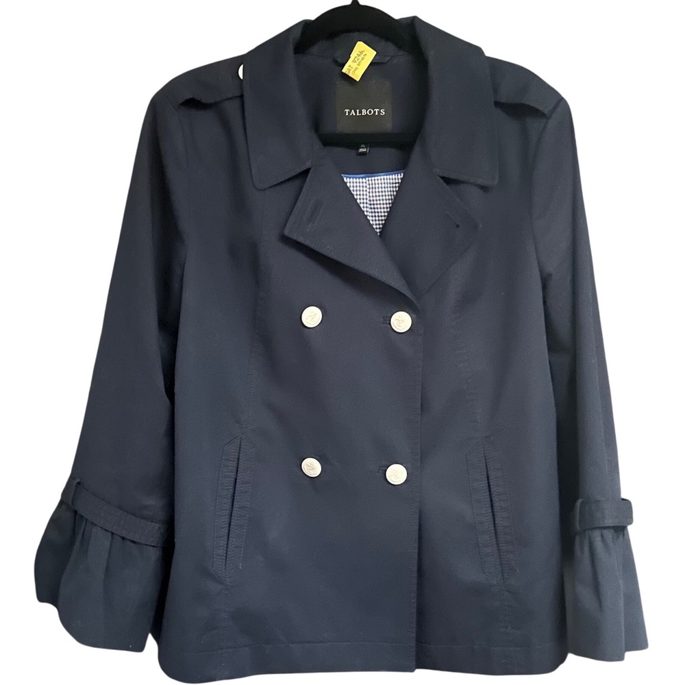Talbots Nautical Peacoat Jacket XL Navy Anchor Button Coastal Preppy Chic Cotton